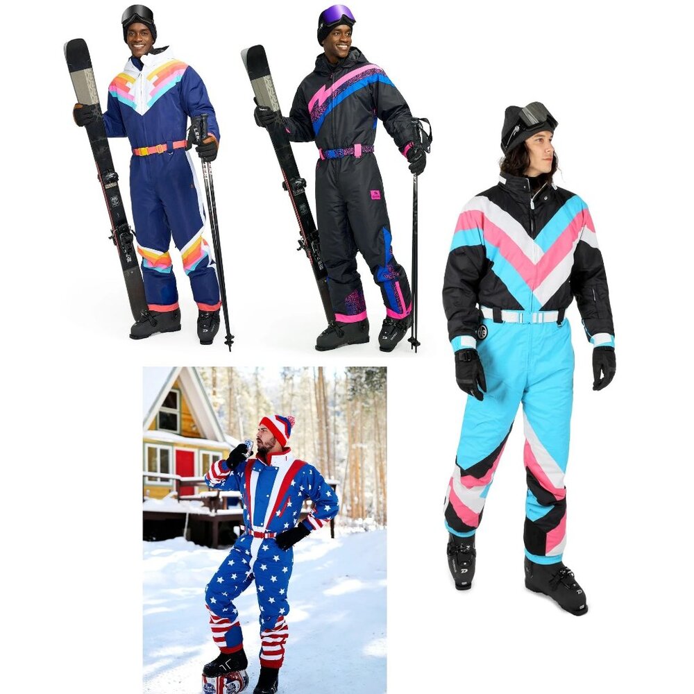 NWT Tipsy Elves Men's Insulated Performance Ski Suits Size L Blue & Pink NWT